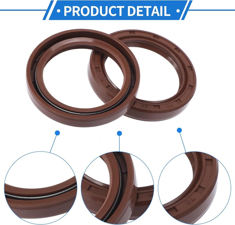 VekAuto Universal Oil Seal TC Double Lip W Steel Spring Seal Ring Rotary Shaft Seal 35x47x7mm High Pressure FKM Rubber Brown 2 Pcs - Image 5